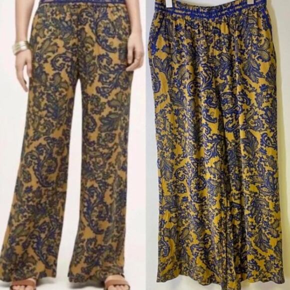 Anthropologie Exotic Palazzo Pants Sz S BLUE GOLD Paisely Hei Hei Tana Bohemian - Picture 5 of 13